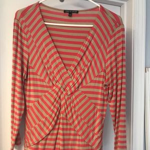 Coral and Tan 3/4 Sleeve Knit Shirt